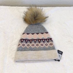 Halogen Pom Pom Beanie Hat Wool Blend OS NWT